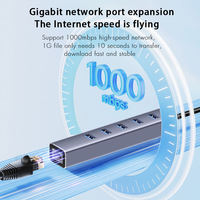 Concentrador USB 3,0 de aleación de aluminio 6 en 1 de alta calidad con adaptador LAN RJ45 Gigabit Ethernet para ordenador portátil/PC-en stock