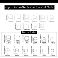 Lot de 48 faux ongles à presser bleus pailletés effet œil de chat pour mains et orteils, forme amande carrée, pour pédicure