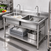Évier de cuisine professionnel robuste à double bac autoportant en acier inoxydable 304 201 pour boucheries