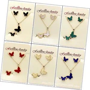 Boucles d'oreilles papillon en acrylique, pendentifs, colliers, combinaison, Style doux, chaîne, ensemble de bijoux papillon