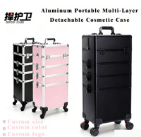 Valise de maquillage personnalisée, valise de transport et de rangement, style trolley avec tiroirs multi-niveaux personnalisables