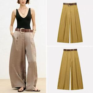 Pantalones de Moda Europea y Americana para Mujer 2026, Corte Regular, Pierna Ancha, Transpirables, Decoración Vintage con Cinturón, Otoño - Product Image 1