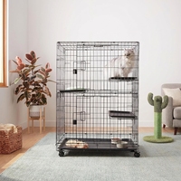 Cage pour chat à 3 niveaux, écologique et durable, avec cadre thermolaqué, facile à nettoyer, plateau amovible, portes avant, portable et pliable