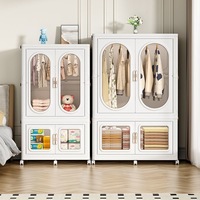 Armoire Pliante Moderne Simple Intégrée en Plastique avec 5 Tiroirs et Portes Coulissantes pour Petit Appartement Chambre à Coucher Mécanisme de Charnière en MDF