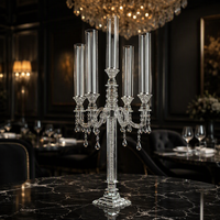 Mank Wedding Luxe Porte-bougies à 5 têtes en cristal argenté faits à la main pour décorations de mariage et de Noël