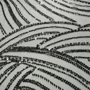 Sang Trọng Nặng Polyester/Nylon Sáng Bóng Lớn Đính Cườm Vải <span class=keywords><strong>Sequin</strong></span> Thêu Ống Thoáng Khí Sheer Dệt Kim Kỹ Thuật Cô Gái Đám Cưới - Product Image 2