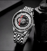 Montre mécanique automatique de luxe pour homme, cadran unique avec roue visible, affichage de la date, bracelet en acier inoxydable, montre de sport étanche