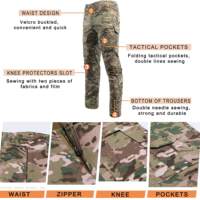 Herren Taktischer Anzug Hemd und Hose Set Langarm Rip-Stop Uniformen 1/4 Reißverschluss Airsoft Kleidung Tarnkleidung