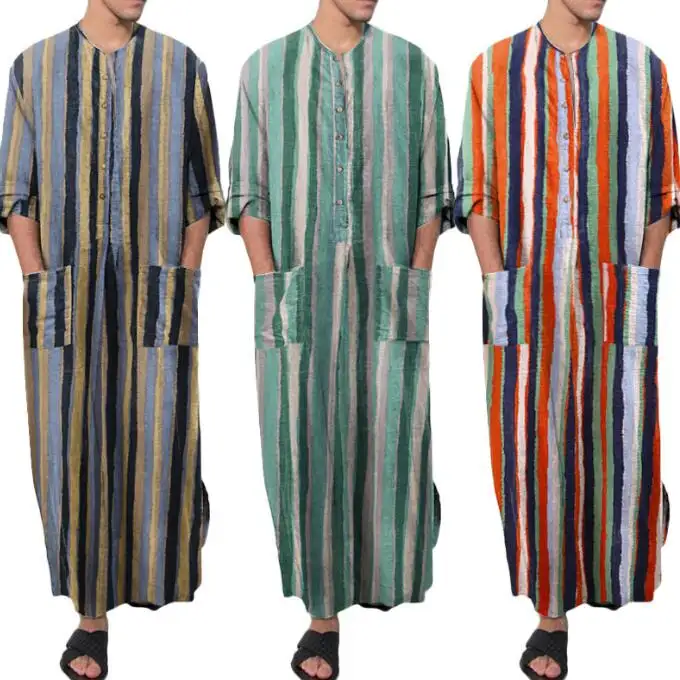 2022 New men's long sleeves long dress muslim islamic clothing robe Islamic Arab Muslim Kaftan