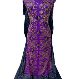 Robe Dashiki Africaine Violette Broderie Florale Sans Manches pour Femme, Tenue Traditionnelle Coupe Classique en Soie Écologique Hiver - Product Image 2