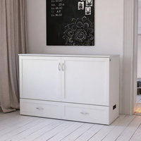 Cama Queen Size de Madera Maciza Montada en la Pared con Gabinete, Cajón de Almacenamiento Extra Grande, Cargador Integrado, Cama Plegable Multifuncional Moderna