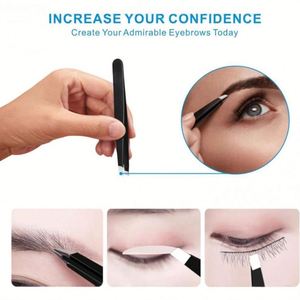 Ensemble de pinces à épiler professionnelles en acier inoxydable avec logo personnalisé, pointe inclinée et pointue, pour l'épilation des sourcils et des poils du visage - Product Image 3
