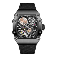 Montre automatique squelette de luxe HANBORO unisexe, boîtier tonneau, mouvement japonais, mécanique, tissu respirant, silicone, haute qualité