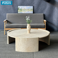 Mesa de centro BegieTravertine de piedra Natural de lujo estilo Wabi-sabl moderna parte superior redonda baja para sala de estar Villa Hotel Decoración