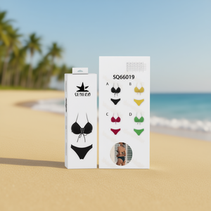 Set Bikini Hdj SQ66019 Nero Giallo Rosso Verde Taglie 42 44 46 48 Top e Slip a Stringa Costume da Bagno Donna Due Pezzi Elasticizzato Lavorato a Maglia - Product Image 2