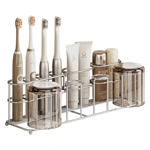 Zinc Alloy Modern <b>Corner</b> Toothbrush Rack Punch-Free Countertop Mounted Toothpaste and Mouthwash Cup Storage Rack - Product Image 5