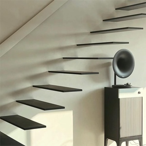 <span class=keywords><strong>Escalera</strong></span> Flotante Minimalista de Estilo Moderno con Soporte Ultrafino de Acero Simple Oculto en la Pared y Peldaños de <span class=keywords><strong>Madera</strong></span> Maciza - Product Image 1