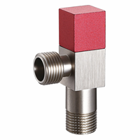 Robinet d'arrêt d'angle en laiton nickel brossé avec cartouche céramique et poignée carrée rouge, filetage mâle G1/2, pour toilettes et lavabos