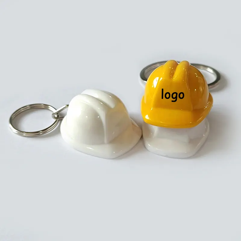Promosi pemasok pabrik gantungan kunci 3D gantungan kunci plastik akrilik gantungan kunci helm keselamatan Mini