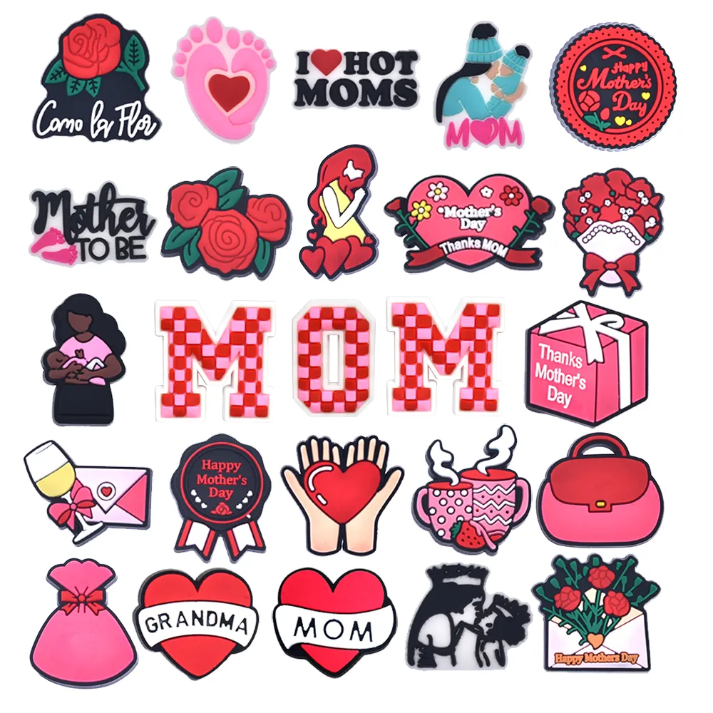 2024 Cartoon Mother Day Father Design Charms Clog Pvc Mom Mama Love Custom Shoe Charms Custom Shoe Charms