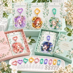 Porte-clés personnalisés en acrylique transparent avec paillettes, breloques découpées originales de personnages Chibi de jardin, OEM ODM - Product Image 3