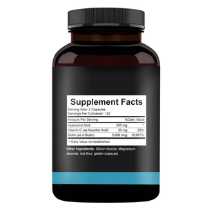 อาหารเสริมไฮยาลูรอน 240 แคปซูล ผสมไบโอติน 5000 ไมโครกรัม วิตามินซี 25 มิลลิกรัม 3 in 1 บำรุงผิว ข้อต่อ ช่วยให้ผมและดวงตาแข็งแรง - Product Image 5