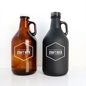 Commercio all'ingrosso della fabbrica 1 litro 2L vetro ambra Growler California birra brocca bottiglia di acqua di birra per il vino fatto in casa sidro