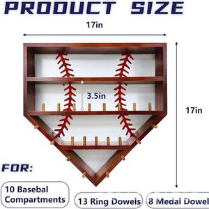 Estante de madera transfronterizo para almacenamiento de béisbol, organizador de béisbol para pared, colgador de medallas, expositor de recuerdos de béisbol - Product Image 5