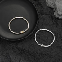 Venta Directa de Fábrica: Pulsera de Tenis de Moda con Cadena de Latón de 3mm y 3 Garras, Microincrustaciones de Zirconia, Estilo Hip-hop y Rap