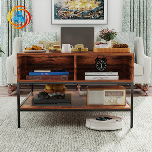 Farmhouse <b>Coffee</b> <b>Table</b> Storage Dark <b>Walnut</b> Black Metal W/Hidden Compartment Eco-Friendly Easy Assembly Living Room Furniture - Product Image 1