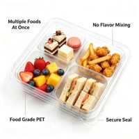 Boîtes à collation Bento, boîte à lunch à 4 compartiments, boîte à collation jetable avec couvercles pour l'école, le travail, les voyages