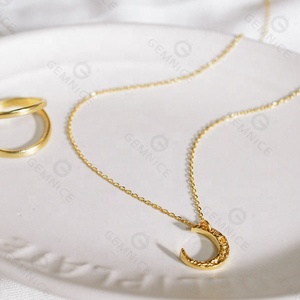 Gemma 925 <span class=keywords><strong>argento</strong></span> 14k oro mezzaluna collana pendente per le donne - Product Image 4