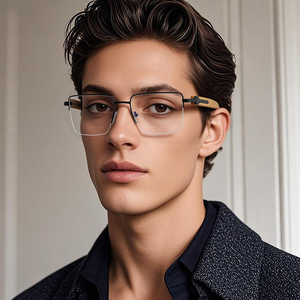 Lunettes optiques rectangulaires demi-cerclées anti-lumière bleue <span class=keywords><strong>en</strong></span> <span class=keywords><strong>bois</strong></span> faites à la main pour hommes, pour correction <span class=keywords><strong>de</strong></span> la <span class=keywords><strong>vue</strong></span> - Product Image 6