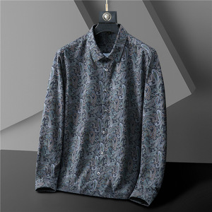 เสื้อเชิ้ตลายดอกไม้แขนยาวผู้ชายทรงหลวมสบายๆสำหรับฤดูใบไม้ผลิและฤดูใบไม้ร่วง - Product Image 1
