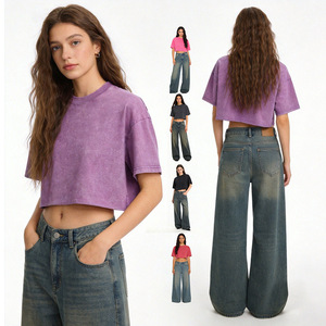Women's Short Sleeve Round Neck T-Shirt <b>Rose</b> Red Pure Cotton Knitted Crop <b>Top</b> Daily Wear Inner Layer <b>Top</b> - Product Image 2