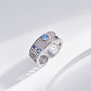 Anillo de plata de ley S925 al por mayor con piedra azul, circonita, ajustable, para mujer, a la moda, apilable, con zafiro. - Product Image 5