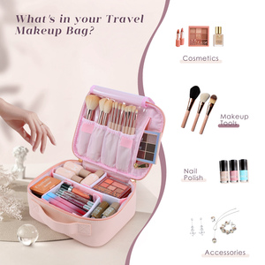 Leather Fashion Travel Makeup Bag with Zipper Closure Portable Artist Storage with Makeup Brushes Holder Zipper Pouch - Product Image 2