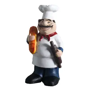 Funny Home Kitchen Decoration Resin Large Fat Chef Standing Decor with Bread and Rolling Pin