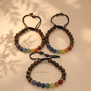 Pulsera de Piedra Natural Pulida con Cordón Ajustable, 7 Chakras y Ojo de Tigre, para Hombre y Mujer, Regalo - Product Image 5