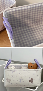Cestino portaoggetti in stile coreano con stampa orsetto, organizer da scrivania, cestino portaoggetti per ragazza con manico viola, cestino porta snack per auto - Product Image 6