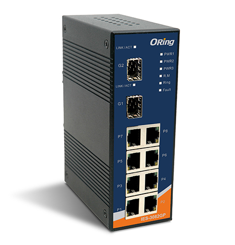 ORING IES-3082GP Industrial 10-port Managed Ethernet Switch with 8x10/100Base-T(X) and 2x100/1000Base-X, SFP Socket IES-3082GP