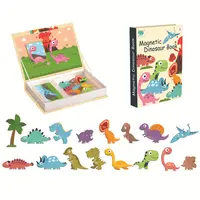 Mainan Batang Pengembangan Intelektual, Buku Magnet Puzzle Magnetik untuk Anak-anak Karakter Hewan Dinosaurus Lalu Lintas