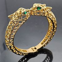 Bracelet de luxe en or plaqué 18 carats avec tête de léopard, design creux, ensemble de bijoux tendance avec bracelet en zircon cristal pour femmes