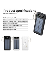 Nouvel arrivage Centrale électrique à charge rapide Alimentation portable 20000 mAh Polymère solaire haute capacité pour l'extérieur avec quatre fils Power Bank