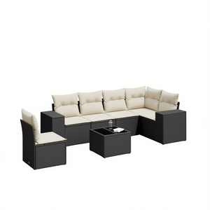 Ensemble de canapés de jardin noir et crème avec rotin PE résistant aux UV, mobilier d'extérieur au design contemporain, coussins imperméables - Product Image 1