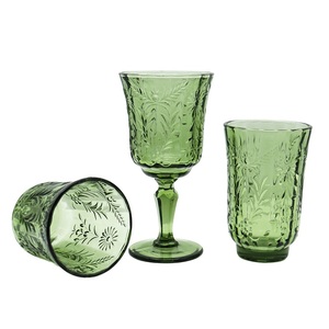 Copa de Vidrio Floral en Relieve Vintage, Copas de Vino Transparentes y de Colores para Bodas y Fiestas, Vajilla Elegante - Product Image 3