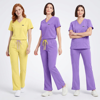 Ensemble de blouses médicales extensibles à col en V pour femmes avec design multi-poches, vente en gros, uniforme d'infirmière d'hôpital, OEM