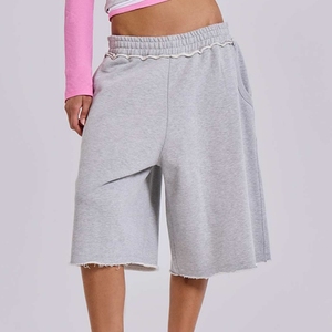 Hot Selling Custom Cotton Raw Hem Sweat <b>Shorts</b> High Waist Wide Leg <b>3</b>/<b>4</b> Long <b>Shorts</b> for men - Product Image 2