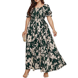 Vendita calda estate Plus Size <span class=keywords><strong>abiti</strong></span> manica a sbuffo floreale <span class=keywords><strong>donna</strong></span> Casual Maxi <span class=keywords><strong>abiti</strong></span> lunghi fino al pavimento - Product Image 1