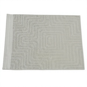 Tapis en laine noué à la main de couleur ivoire géométrique - Product Image 5